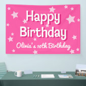 Retro Roze Sterren Gelukkige Verjaardag Spandoek (Beurs)