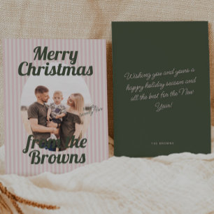 Retro Roze Strepen Boho Ovaal Foto Kerst Feestdagenkaart