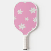 RETRO Roze Strepen en Bloemen Naam Pickleball Paddle (Achterkant)