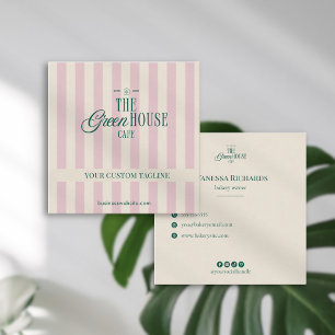 Retro Roze Strepen Groen Zakelijk Logo Preppy Vierkante Visitekaartje