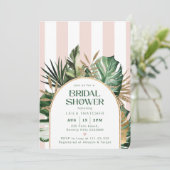 Retro roze strepen palmstrand vrijgezellenfeest kaart (Staand voorkant)