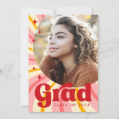 Retro roze sunburst afstuderen jaarfoto afstuderen aankondiging (Voorkant)