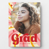 Retro roze sunburst afstuderen jaarfoto afstuderen fotoplaat (voorkant)