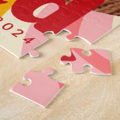 Retro roze sunburst afstuderen jaarfoto afstuderen legpuzzel (Zijkant)