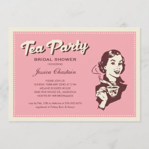 Retro Roze Tea Party Uitnodigingen