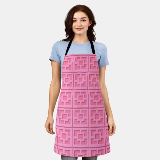 Retro Roze Trellis All-Over Print Apron Schort (Gedragen)