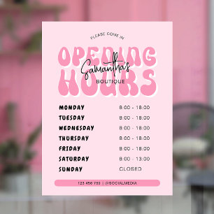Retro Roze Trendy Spa Salon Winkel Openingstijden Raamsticker