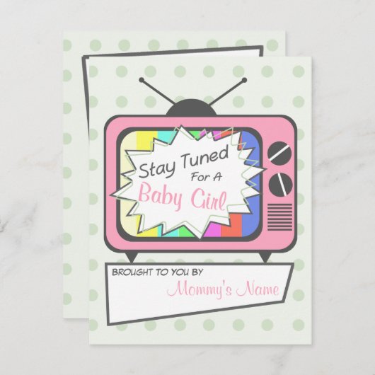 Retro Roze tv Set Baby shower Uitnodiging (Voorkant / Achterkant)