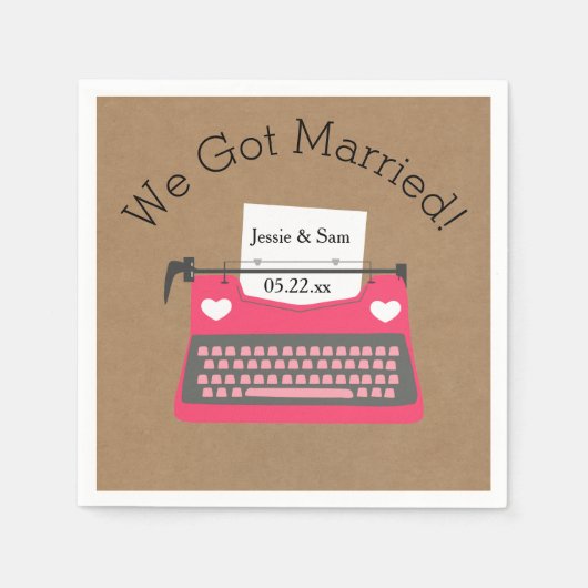 Retro Roze Typemachine Trouwpapier Servetten (Voorkant)