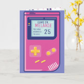 Retro roze videogame level op Custom Birthday Leag Kaart (Gele Bloem)