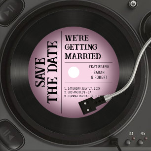 Retro  Roze Vignette Vinyl Record Bruiloft Save The Date