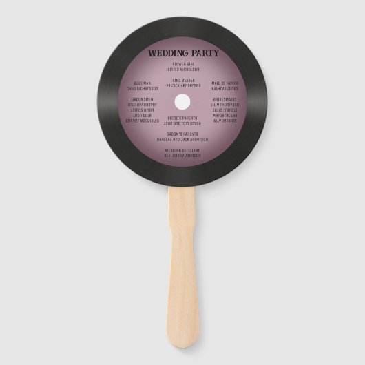 Retro  Roze Vinyl Record Bruiloft Programma Handwaaier (Achterkant)