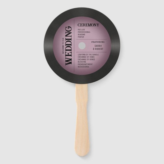 Retro  Roze Vinyl Record Bruiloft Programma Handwaaier (Voorkant)
