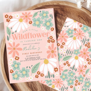 Retro Roze Wilde Bloem Madeliefje Kinderverjaardag Kaart