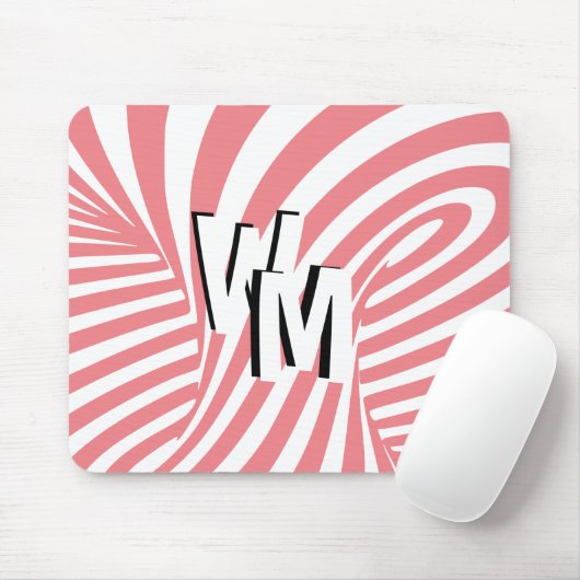 Retro Roze Wit Abstract Zebra Patroon Initialen Muismat (Met muis)