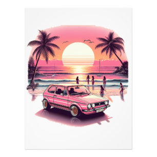 Retro Roze Zomer Sunset Beach Vibe Foto Afdruk