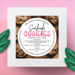 Retro Roze Zuurdesem Bakkerij Cookies Ingrediënten Ronde Sticker