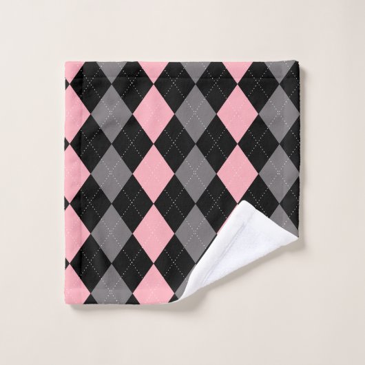 Retro Roze Zwart Grijs Argyle Bad Handdoek (Wasdoekje)