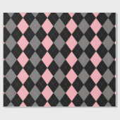 Retro Roze Zwart Grijs Argyle Cadeaupapier (Vlak)