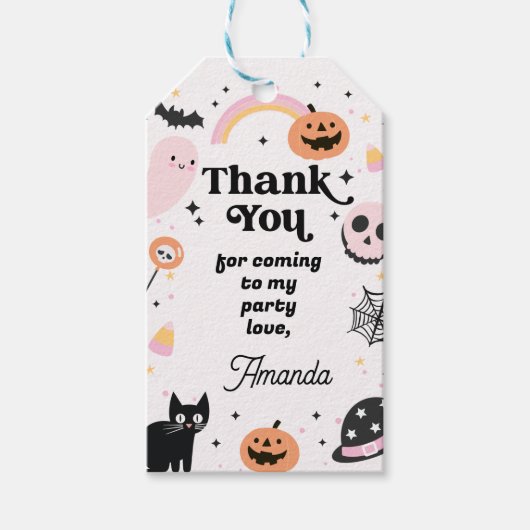 Retro Roze Zwart Halloween Verjaardag  Cadeaulabel (Voorkant)