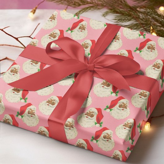 Retro Roze Zwart Kerstmis Wrapping Papier