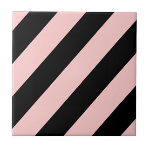  Retro Roze & zwarte diagonaal band Tegeltje