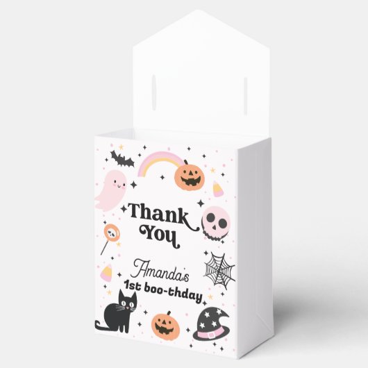 Retro Roze Zwarte Halloween Verjaardag Bedankdoosjes (Geopend)