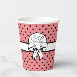 Retro Roze Zwarte Polka Dot Witte Boog Gepersonali Papieren Bekers