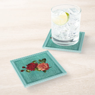 Retro Rozen Blauw Groen  Land Glazen Onderzetter