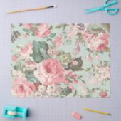 Retro Rozen Blush Pink op Mint Decoupage Tissuepapier (Craft)