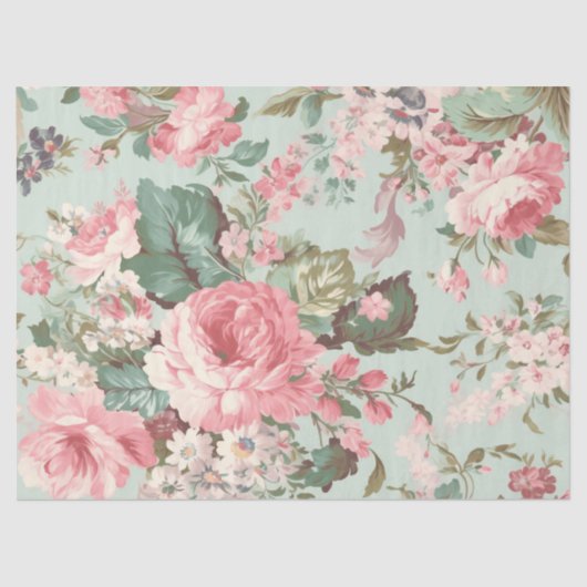 Retro Rozen Blush Pink op Mint Decoupage Tissuepapier (Voorkant)