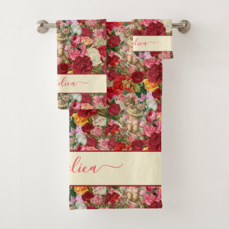 Retro Rozen en Chintzy Cherub Pattern Bad Handdoek