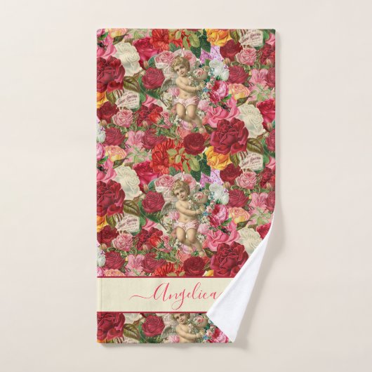 Retro Rozen en Chintzy Cherub Pattern Bad Handdoek (Handdoek)