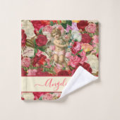 Retro Rozen en Chintzy Cherub Pattern Bad Handdoek (Wasdoekje)