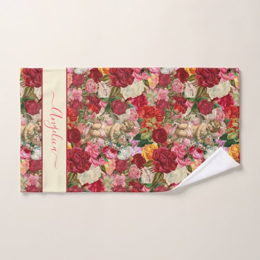 Retro Rozen en Chintzy Cherub Pattern Bad Handdoek (Handdoek)
