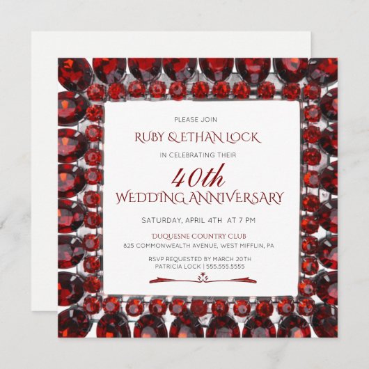 Retro Ruby Frame/Ruby 40e trouwdag uitnodiging (Voorkant / Achterkant)