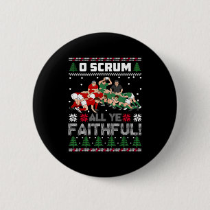 Retro Rugby O Scrum All Ye Faithful Lelijke Kerstm Ronde Button 5,7 Cm