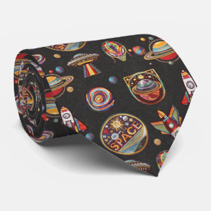 Retro ruimte- en UFO-patroon voor Sci-Fi-fans Stropdas
