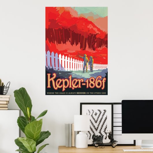 Retro ruimte Poster van Kepler-186f. (Thuiskantoor)