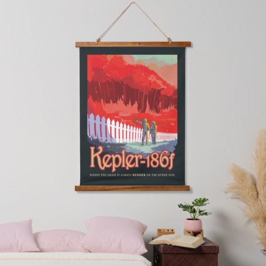 Retro ruimte Poster van Kepler-186f. Hangend Wandkleed (Slaapkamer)
