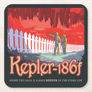 Retro ruimte Poster van Kepler-186f. Vierkante Kartonnen Onderzetter