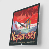 Retro ruimte Poster van Kepler-186f. Vierkante Klok (Hoek)