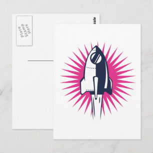 Retro ruimteraket briefkaart