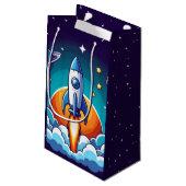 Retro, ruimteraket klein cadeauzakje (Achterkant Gekanteld)