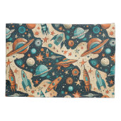 Retro Ruimteraket Planeten Oranje Teal Kinderkamer Kussensloop (Achterkant-Links)