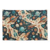 Retro Ruimteraket Planeten Oranje Teal Kinderkamer Kussensloop (Achterkant-Rechts)