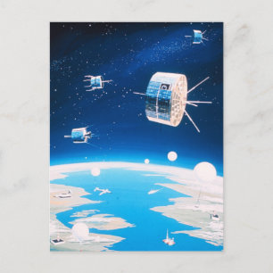 Retro ruimteraket satelliet illustratie briefkaart