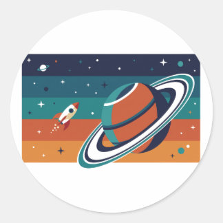 Retro Ruimtereis Ronde Sticker