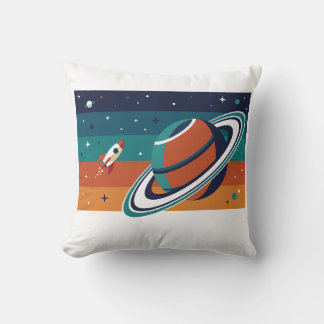 Retro-ruimtereisposter met geringde planeet kussen