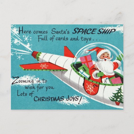 Retro Ruimteschip Santa Christmas Briefkaart (Voorkant)